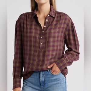 Faherty olli check shirt in mulberry plaid